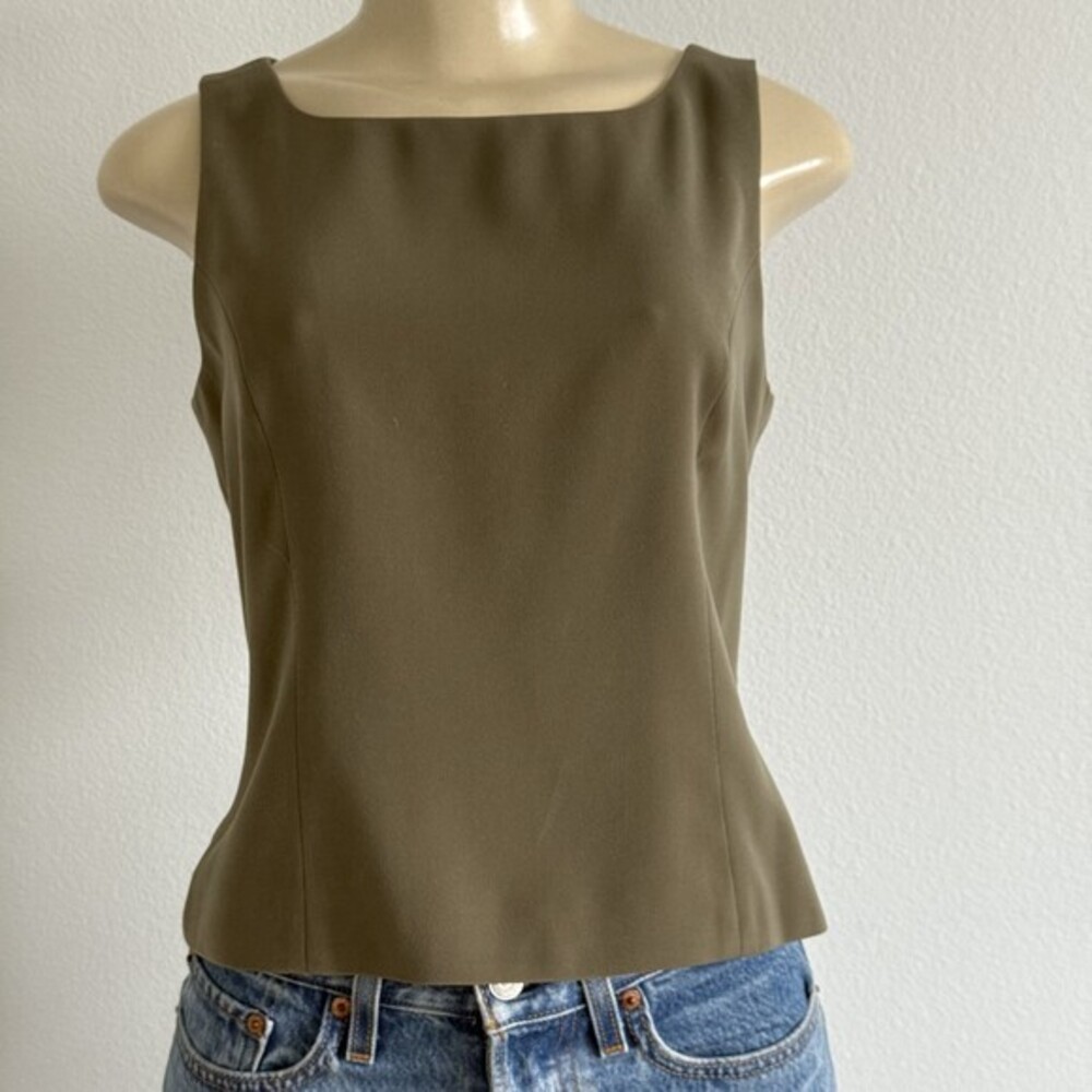 Amanda Smith Olive Green Blazer Top Suit Set 6P Workwear Old Money Dark Academia - Picture 2 of 12